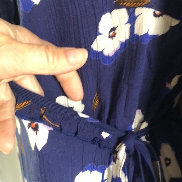 Billabong Blue Floral Long Sleeve Lightweight Size M Cotton Wrap Mini Dress Fall - Picture 8 of 15